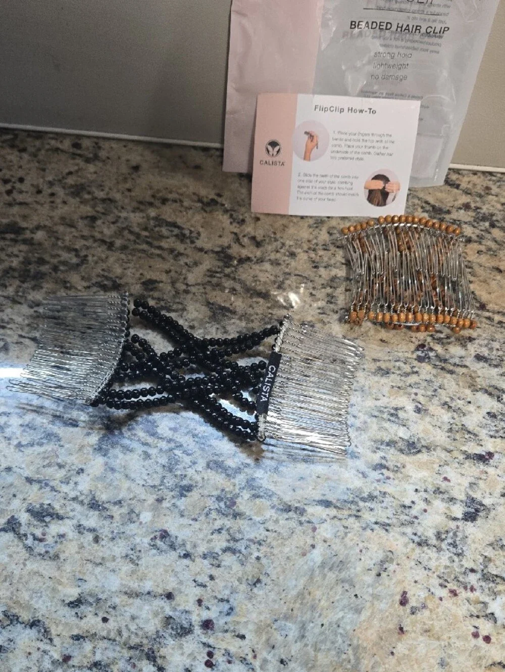 Calista FlipClip Beaded Hair Clips - Black and Wood-Tone 2black 2brown